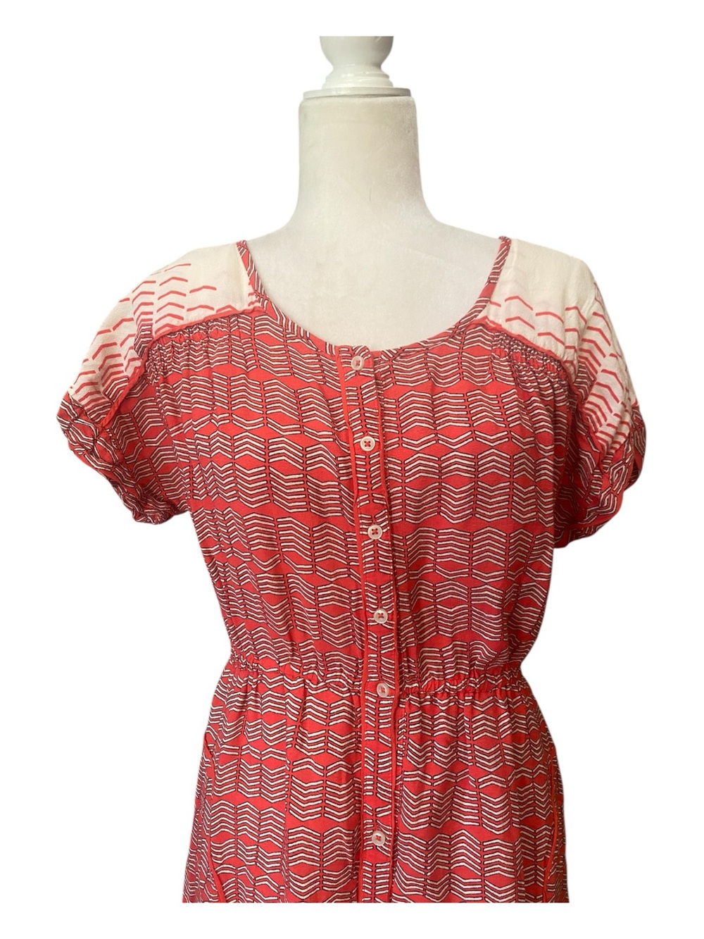 Maeve Anthropologie Veronia Cheveron Shirt Dress Orange Button Down - Picture 3 of 9